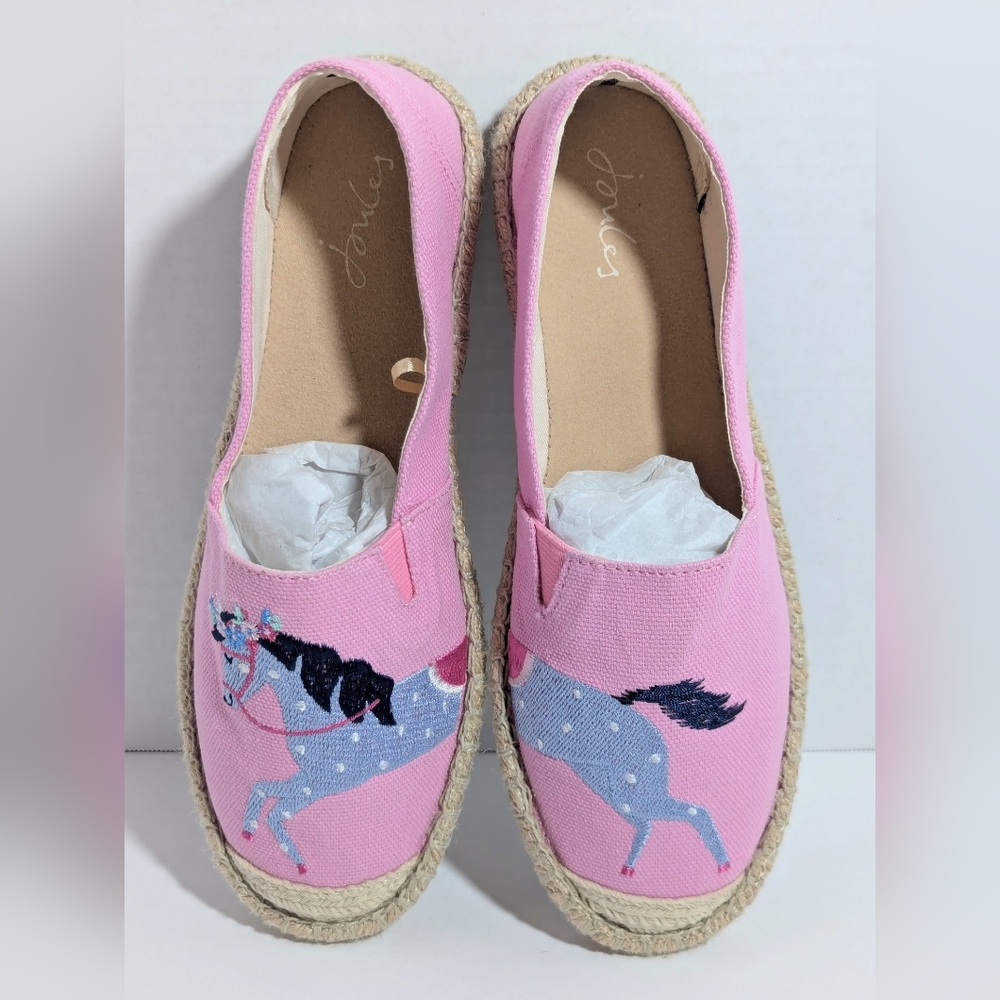 NEW Joules Girl's Canvas Horse Espadrilles, Pink Shelbury Childrens Shoes Sz 3